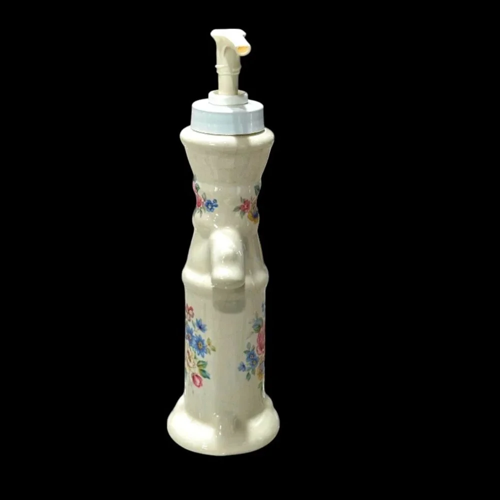 Vintage Athena Pottery Rose Floral Design Soap Dispenser Bottle 8.5
